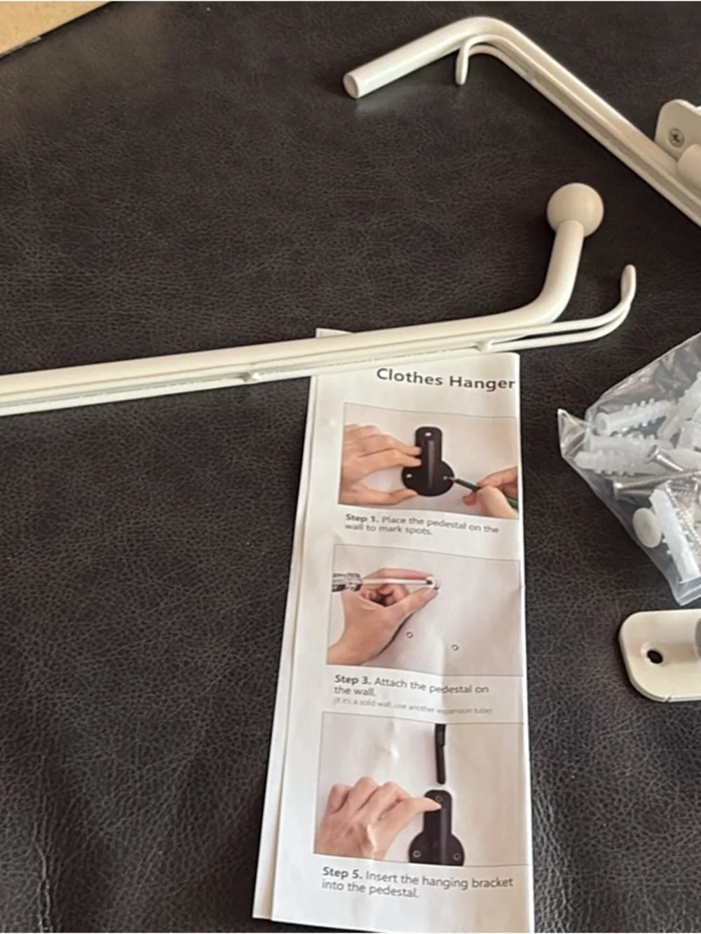 Set of 2 White Wall-Mounted Clothing Hooks / Hanging Rods